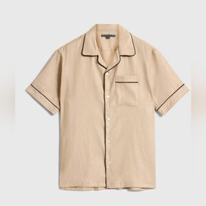 John Varvatos Campos Camp Collar Shirt Light Khaki – Medium NEW $248 Retail